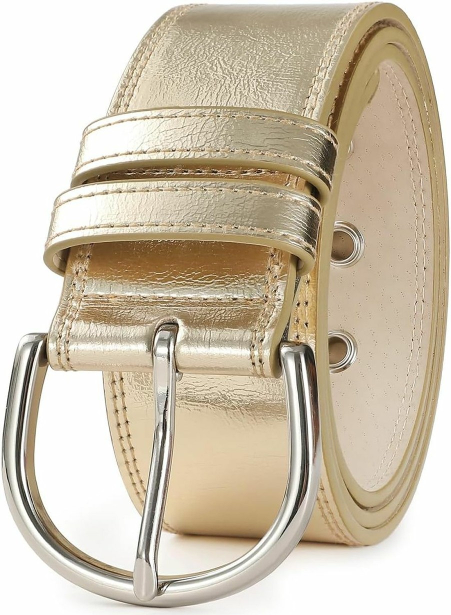 RISANTRY Women Casual Leather Gold Belt For Jeans Pants, Fashion Ladies Girls Gold Leather Waist Belt | Belts