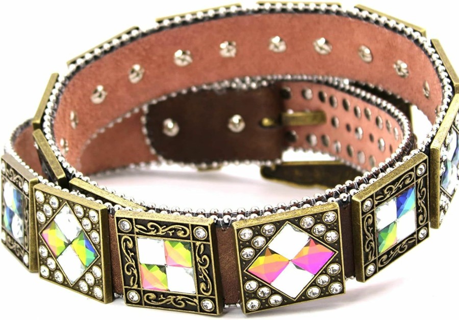 West Star Texas Genuine Leather Belt For Women & Cowboy Big Rhinestone With Engraved Buckle Country Style | Belts