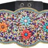 idealway Bohemian Women Belts Wide Beaded Flower Elastic Waist Cinch Belt Handmade Stretchy Vintage Waist Belt | Belts