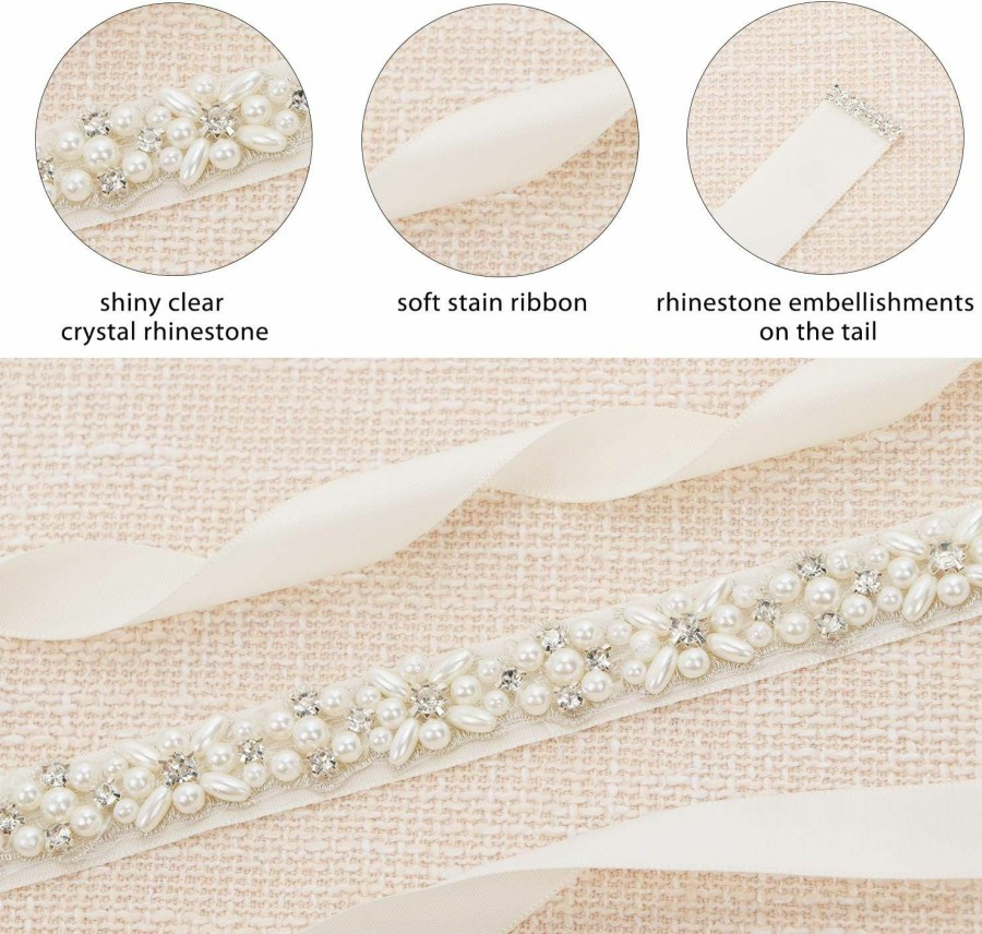 Tendaisy Tendaisy Women'S Rhinestone Belts With Pearls Crystal Birdal Sashes For Wedding Gowns | Belts