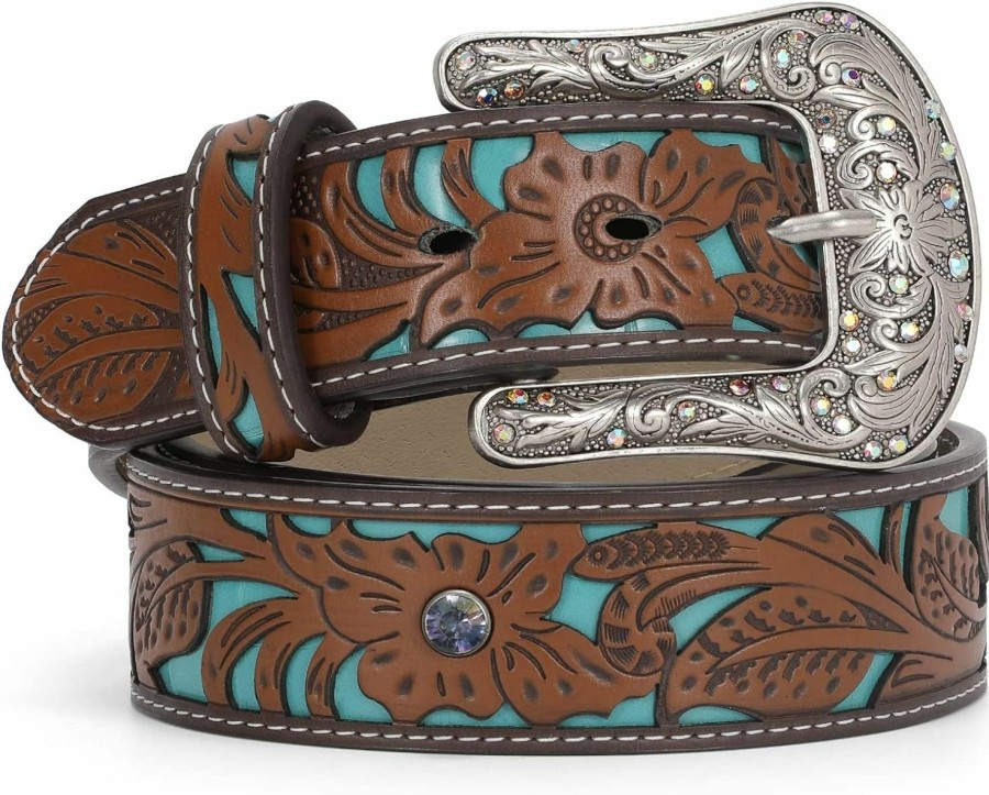 TRIWORKS Western Belts For Women Cowgirl,Cowboy Bling Country Turquoise Belts For Jeans Pants Dresses | Belts