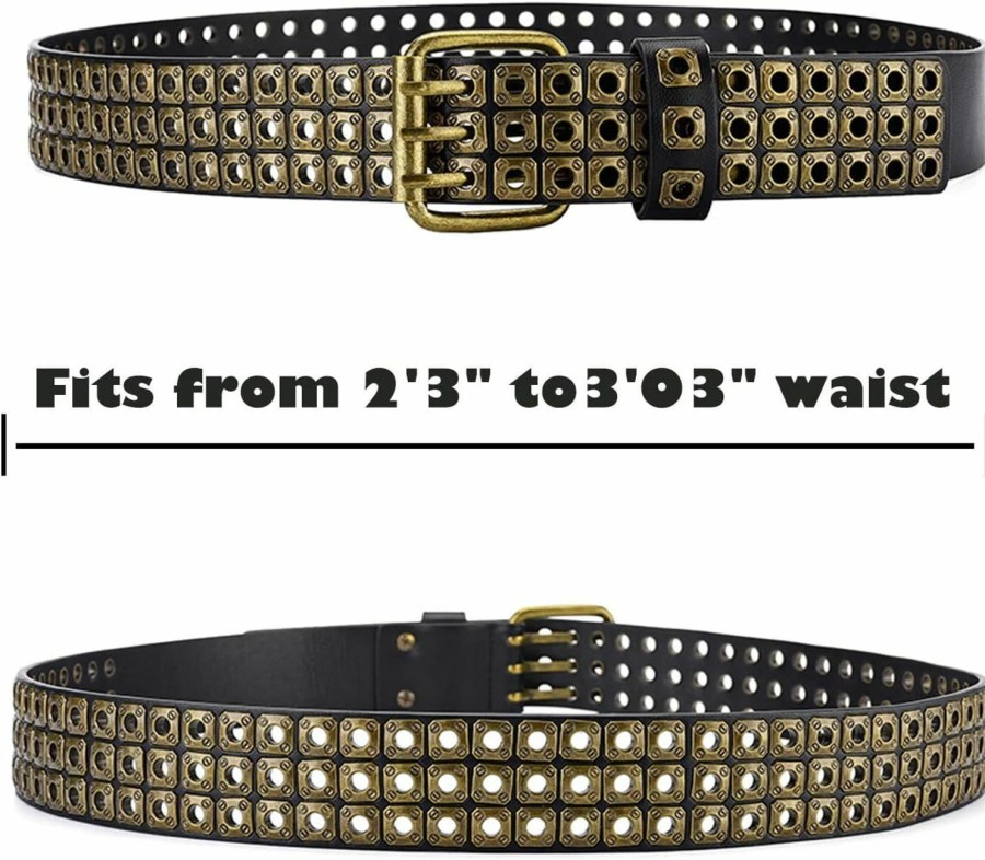 CWCYYDSYY Cwcyydsyy 3 Row Studded Belts Punk Hip Hop Personalized Faux Leather Belts For Jeans Pants | Belts