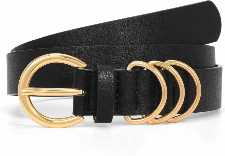 XZQTIVE Xzqtive Womens Belts For Pants Jeans Womens Black Belt Plus Size Belt For Women Gold Buckle Fashion Ladies Leather Belt | Belts