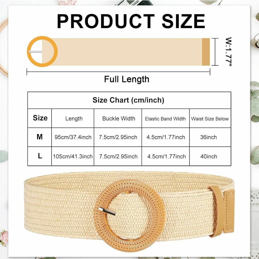 SATINIOR 2 Pieces Women Straw Woven Elastic Stretch Waist Belt Skinny Dress Braided Waist Belt With Wooden Style Buckle | Belts