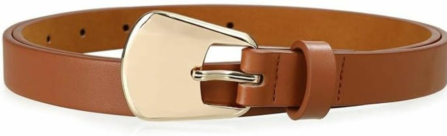 RISANTRY Brown Skinny Belt For Women With Gold Metal Designer Buckle Casual Fashion Belts For Jeans Dresses | Belts