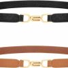 XZQTIVE Xzqtive Women Stretchy Skinny Belt For Dresses Thin Retro Elastic Waist Belt With Gold Buckle For Plus Size Ladies Set Of 2 | Belts