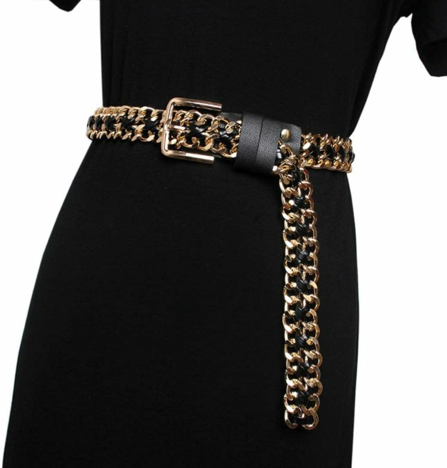 ALAIX Alaix Women'S Metal Belt Gold Chain Belt Silver Belt Punk Rock Style Waist Belts Jeans Belts For Women 1 Inch Wide | Belts