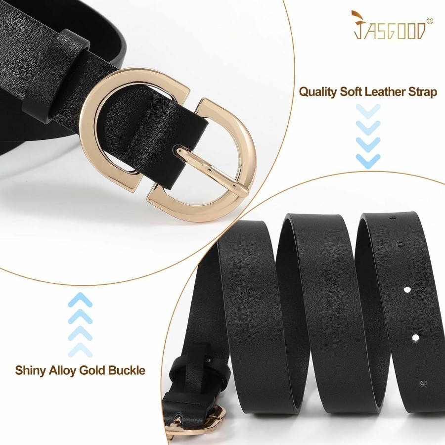 JASGOOD Jasgood 2 Pack Women Leather Belts Plus Size For Jeans Pants Fashion Dresses Ladies Belt With Gold Buckle | Belts