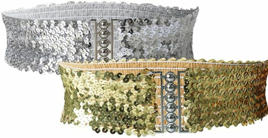 uxcell Uxcell Ladies Sequins Decor Metal Interlooking Buckles Elastic Waist Belt | Belts