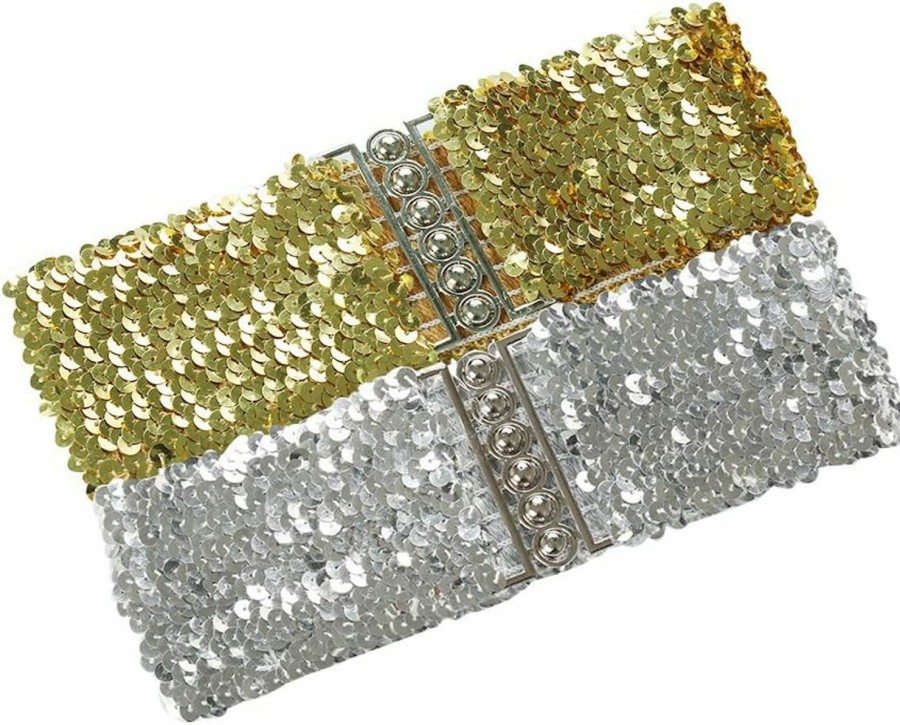 uxcell Uxcell Ladies Sequins Decor Metal Interlooking Buckles Elastic Waist Belt | Belts