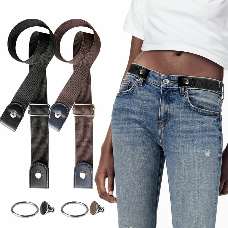 YUNDUOJIA Yunduojia No Buckle Comfortable Elastic Stretch Belts For Womens, Black Elastic Waist Adjustable Invisible Belts For Jeans Pants(2 Sets) | Belts