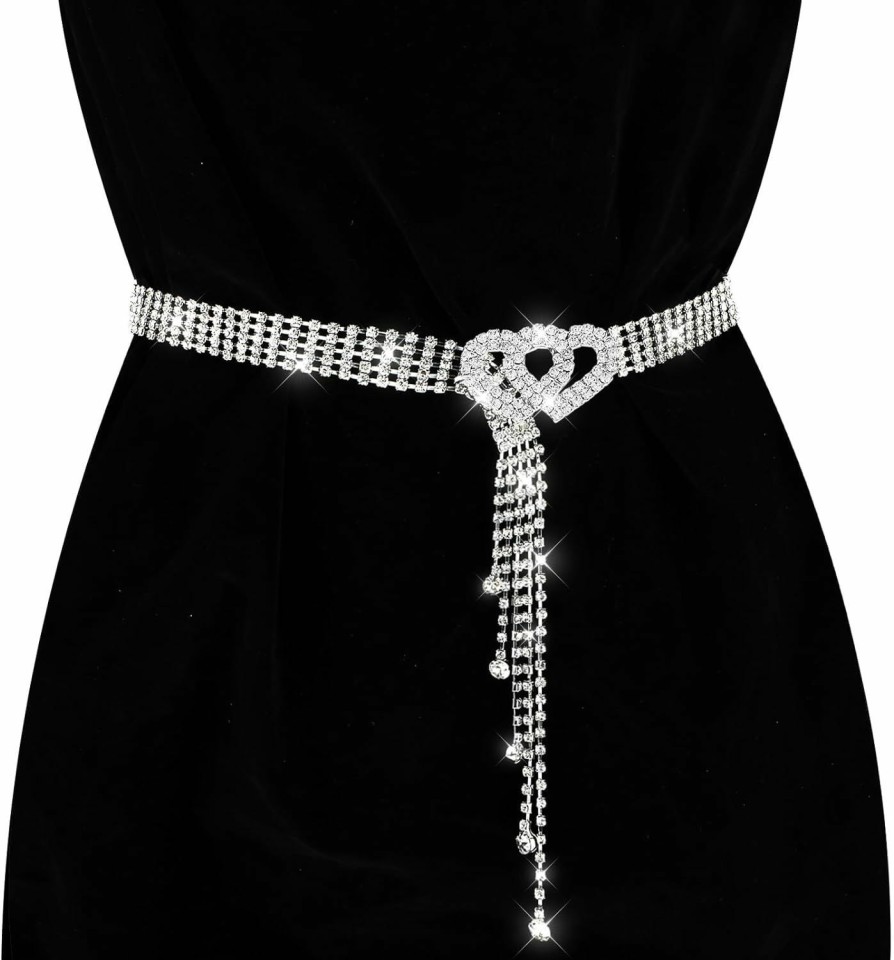 Andibro Andibro Rhinestone Belt With Heart-Shaped Buckle, Diamond Waist Belt Crystal Waist Chain Belt Waistband For Women Dresses | Belts