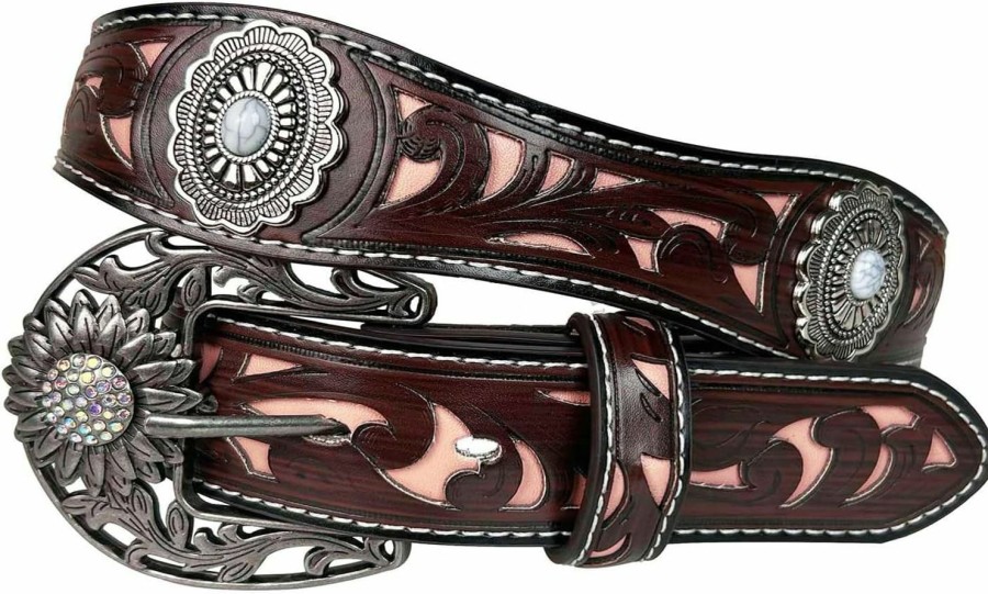 TOPACC Topacc Western Belts For Women Cowgirl Concho Buckle Brown Embossed Country Belt Jeans Pants Dresses | Belts