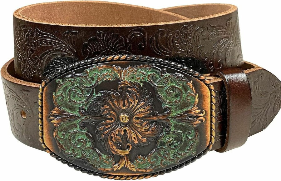 Belts.com Western Fashion Style Floral Engraved Buckle Full Grain Genuine Leather Belt 1-1/2" (38Mm) Wide - Assembled In The U.S | Belts