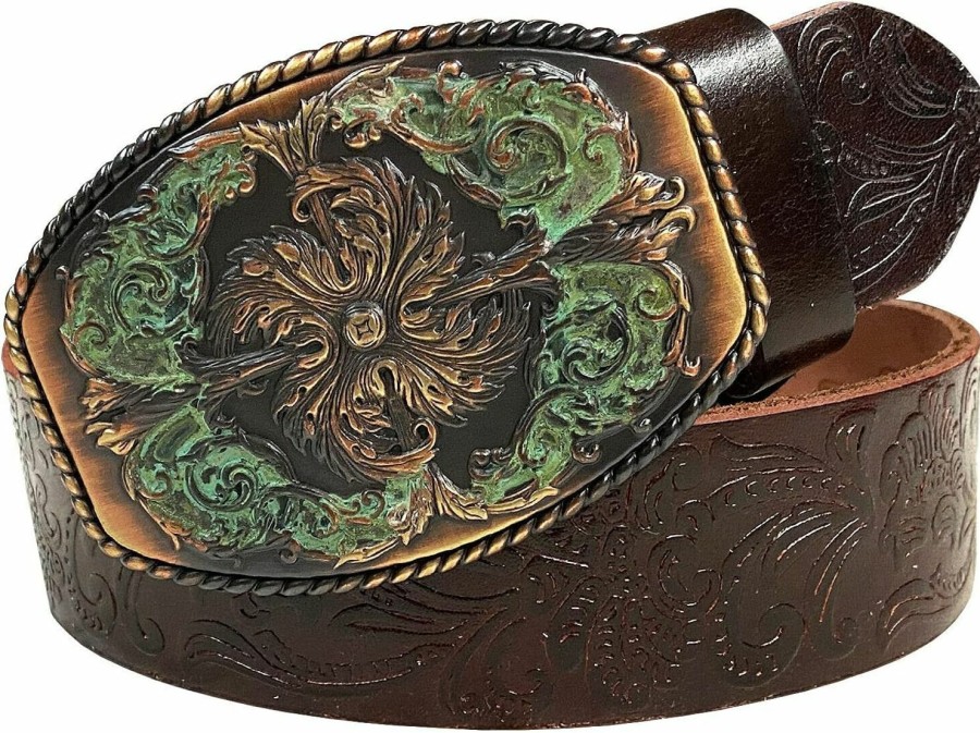 Belts.com Western Fashion Style Floral Engraved Buckle Full Grain Genuine Leather Belt 1-1/2" (38Mm) Wide - Assembled In The U.S | Belts