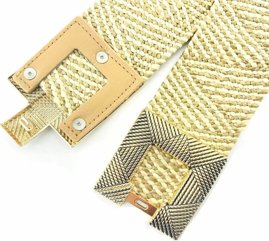 ZYALTFDC Zyaltfdc Women Straw Woven Belts Ratten Elastic Stretch Straw Waist Belt Bohemian Braided Waistband Wide Belts For Ladies | Belts