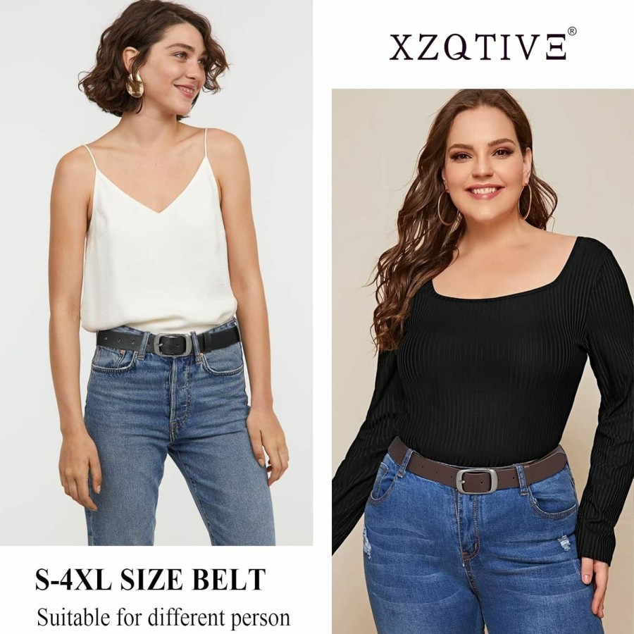 XZQTIVE Xzqtive 2 Pack Women Plus Size Leather Belts Fashion Cowhide Waist Belt With Solid Pin Buckle For Jeans Pants Dress | Belts