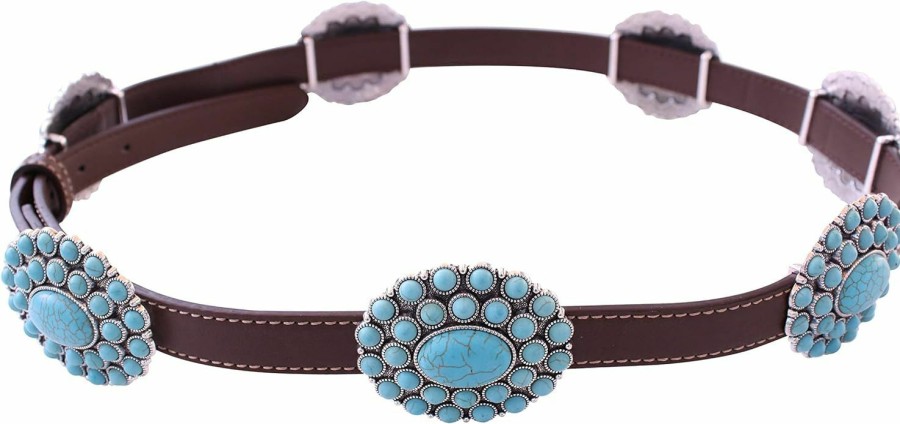 Wonderent Western Turquoise Flower Metal Concho Leather Belt No.11 | Belts