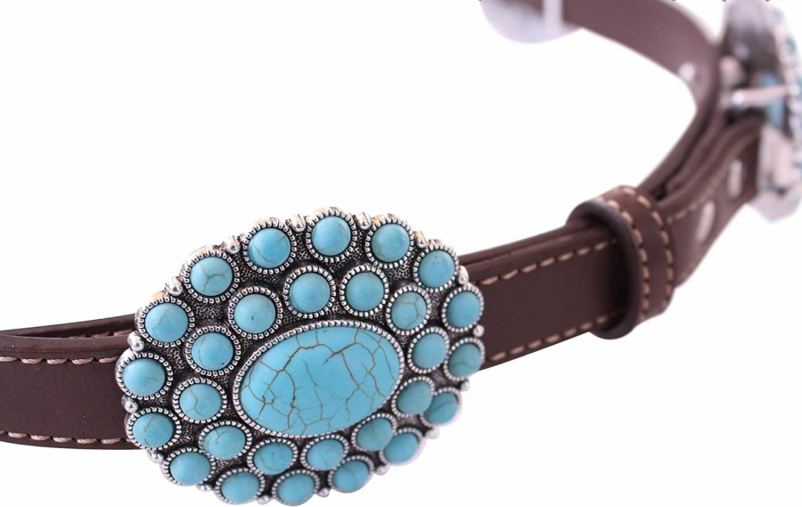 Wonderent Western Turquoise Flower Metal Concho Leather Belt No.11 | Belts