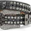 WHIPPY Whippy Rhinestones Belt For Men Women, Skulls Western Leather Belt Wide Buckle Shining Cowgirl Cowboy Studded Belts For Jeans | Belts