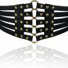 KOL_Fashion Fashion Women'S Pu Leather Wide Waist Belt Hollow Out Rivets Stretch Cinch Waistband | Belts