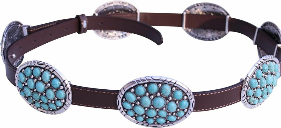 Wonderent Western Turquoise Bubble Metal Concho Leather Belt No.12 | Belts