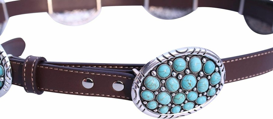 Wonderent Western Turquoise Bubble Metal Concho Leather Belt No.12 | Belts