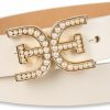 Sam Edelman Sam Edelman Women'S Imitation Pearl Embellished Double-E Logo Plaque Buckle Leather Belt For Jeans, Dresses And Trousers | Belts