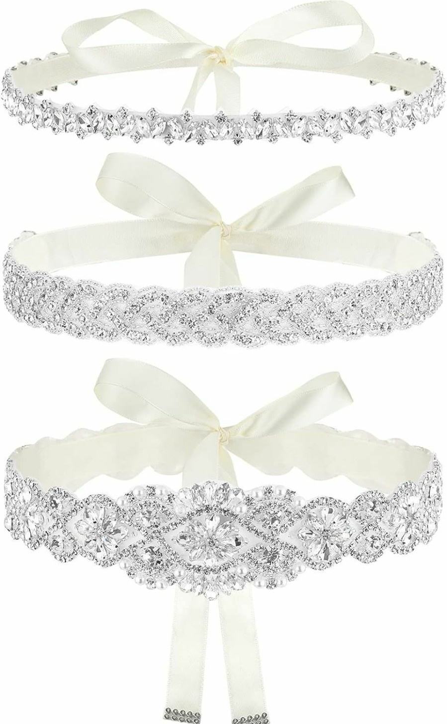 Sintege Sintege 3 Pcs Rhinestone Wedding Dress Belts Crystal Bridal Sash Belts Diamond Ribbon Belts For Women Bridal Bridesmaid | Belts