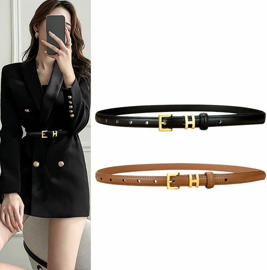 SPOMUNT Women Gold Buckle Design Skinny Leather Belt Jeans Belt For Pants In Pin Buckle Belt, Womens Belts For Dress | Belts