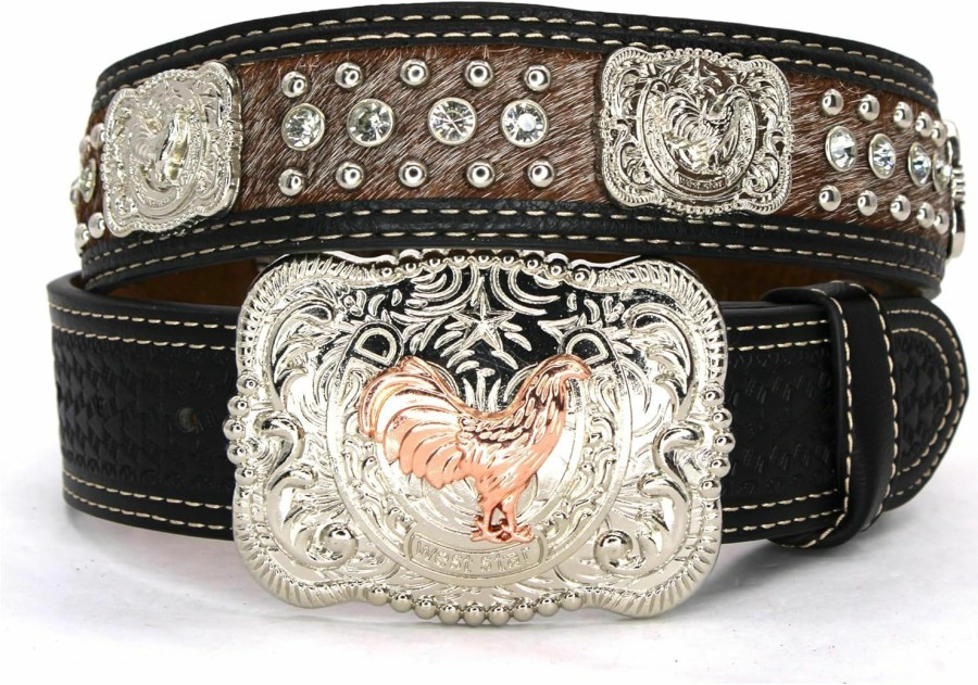 West Star Texas West Star Cowhair Belt Mens Women Western Cowboy Leather Belt Longhorn Horse Rooster Cowboy Prayer Flag | Belts