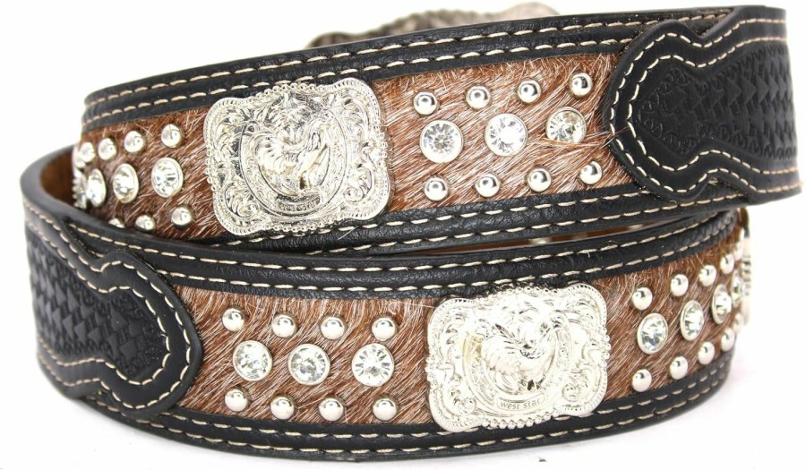 West Star Texas West Star Cowhair Belt Mens Women Western Cowboy Leather Belt Longhorn Horse Rooster Cowboy Prayer Flag | Belts