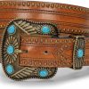 IZUS Izus Women Vintage-Cowboy-Belt Western-Cowgirl Leather-Belt Floral Embossed Pu With Turquoise Scalloped Buckle Boho Rodeo | Belts