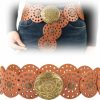 Dazzleimart Dazzleimart Wide Boho Disc Belt Women Vintage Pu Leather Hollow Western Cowboy Metal Buckle Belts Exaggerated Round Waistband | Belts