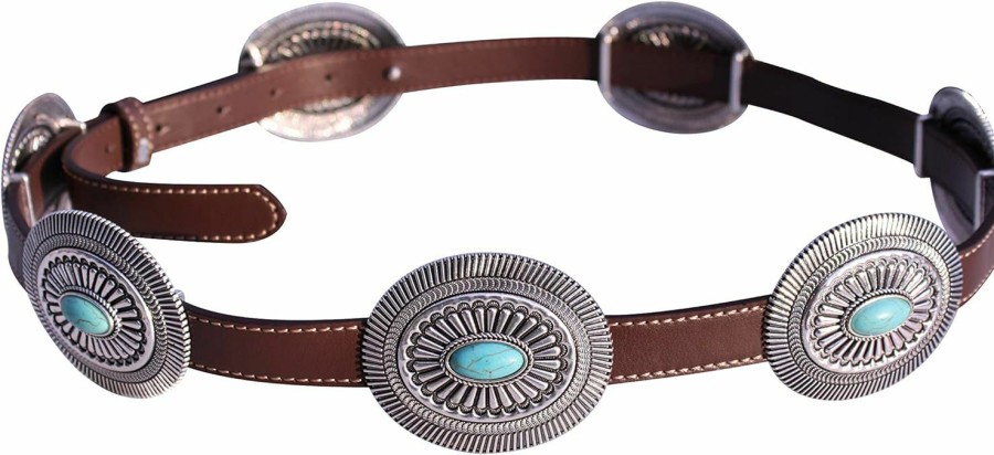 Wonderent Western Turquoise Metal Concho Leather Belt No.9 | Belts