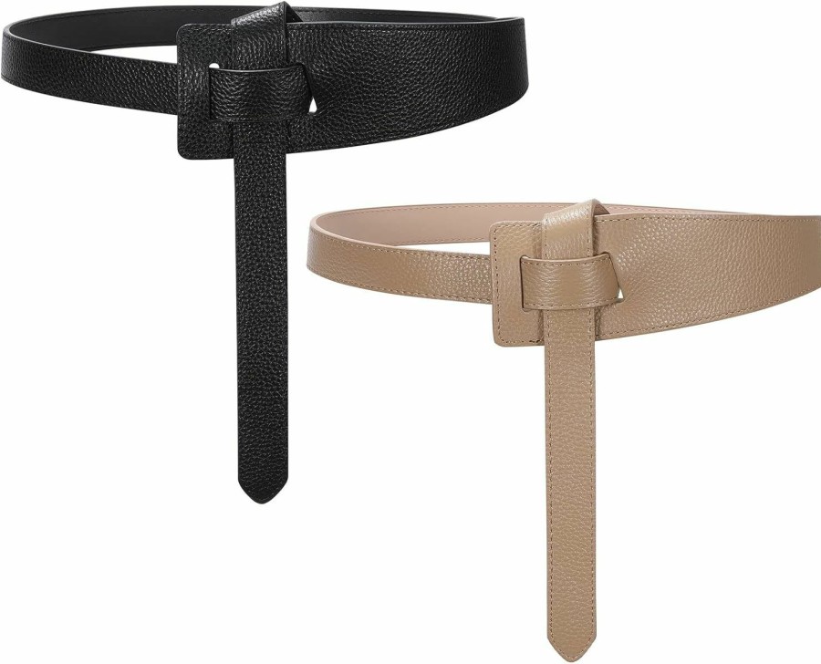 SUOSDEY Suosdey 2 Pack Women Tie A Knot Belt Genuine Leather Full Grain Leather Waist Belt For Dress Coat Clothing Accessories | Belts