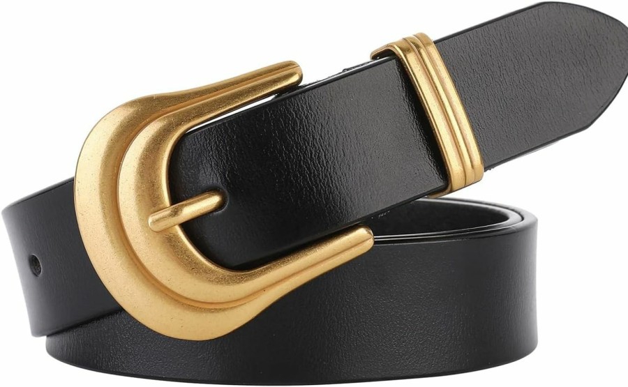 ALAIX Alaix Women'S Belt Western Belts Silver Gold Buckle Black Leather Belt Black And Gold Belt Pants Jeans Belts For Women | Belts