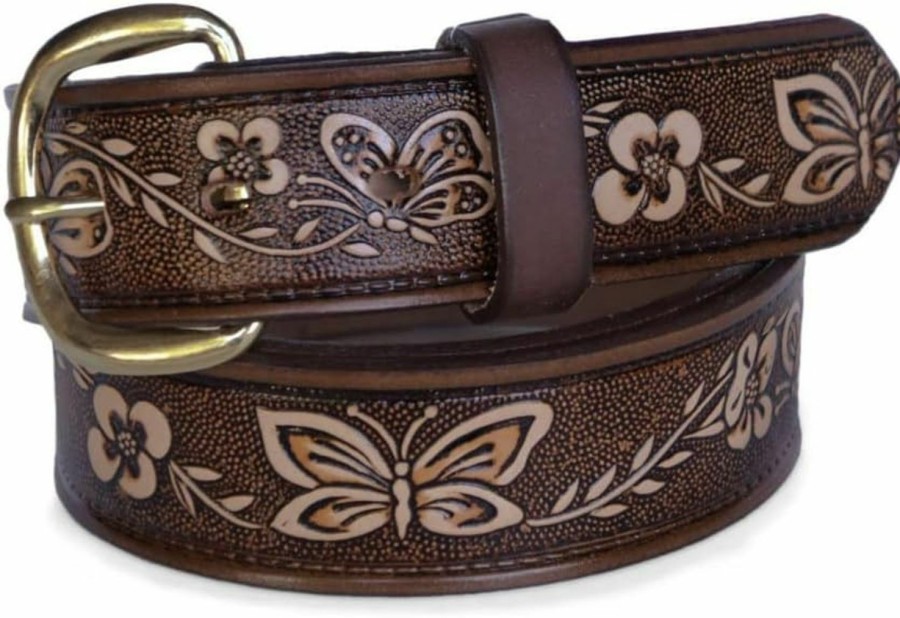 R.G. BULLCO U.S.A. LEATHER GOODS Women'S 1-1/2" Premium Leather Belt With Butterfly Embossed Finish & Chrome Buckle - Usa Made - Rgb-5517 - R.G. Bullco | Belts