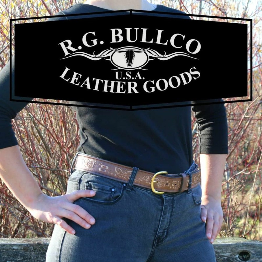 R.G. BULLCO U.S.A. LEATHER GOODS Women'S 1-1/2" Premium Leather Belt With Butterfly Embossed Finish & Chrome Buckle - Usa Made - Rgb-5517 - R.G. Bullco | Belts