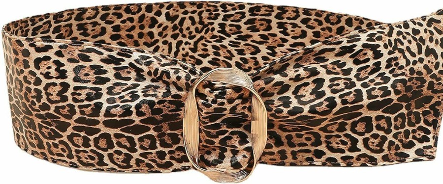 INOGIH Inogih Womens Leopard Print Wide Cinch Belt Fashion Pu Leather Cinch Waistband For Dress Free Size | Belts