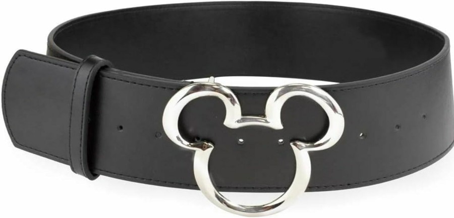 Buckle-Down Buckle-Down Women'S Disney, Mickey Ears Silver Cast, Black Vegan Leather Belt | Belts