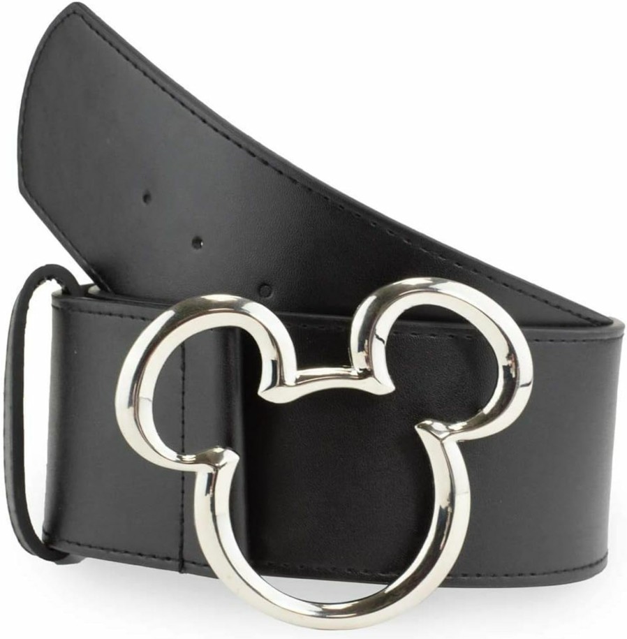 Buckle-Down Buckle-Down Women'S Disney, Mickey Ears Silver Cast, Black Vegan Leather Belt | Belts