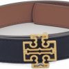 Tory Burch Tory Burch 141739 Britten Logo Black/Classic Tan With Gold Hardware Reversible 1 Inch Width Women'S Belt | Belts