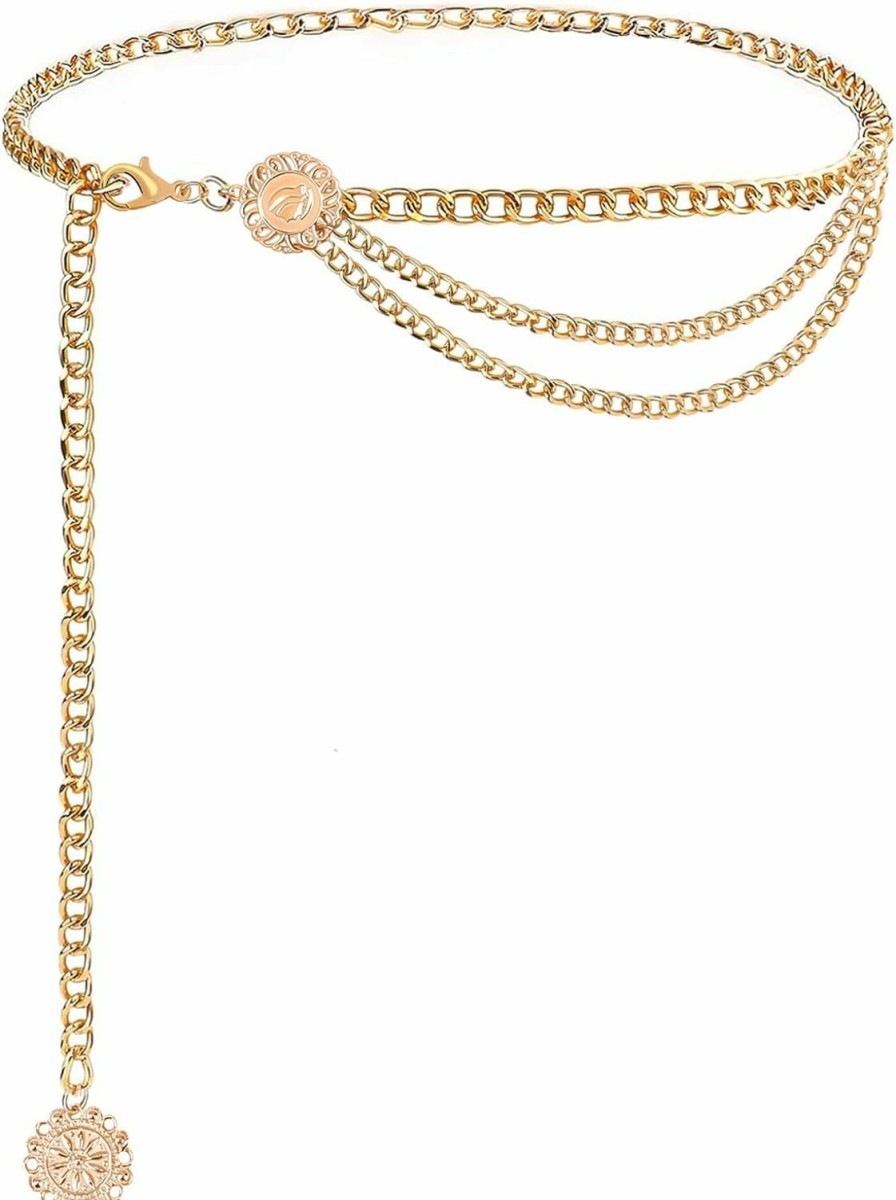 KALIONE Kalione Gold Waist Chain, Multilayer Chain Belts For Women, Gold Waist Chain, Metal Belly Chain, Adjustable Body Chain Waist Chain Belt For Women Girls Jeans Dresses Skirts Accessories | Belts