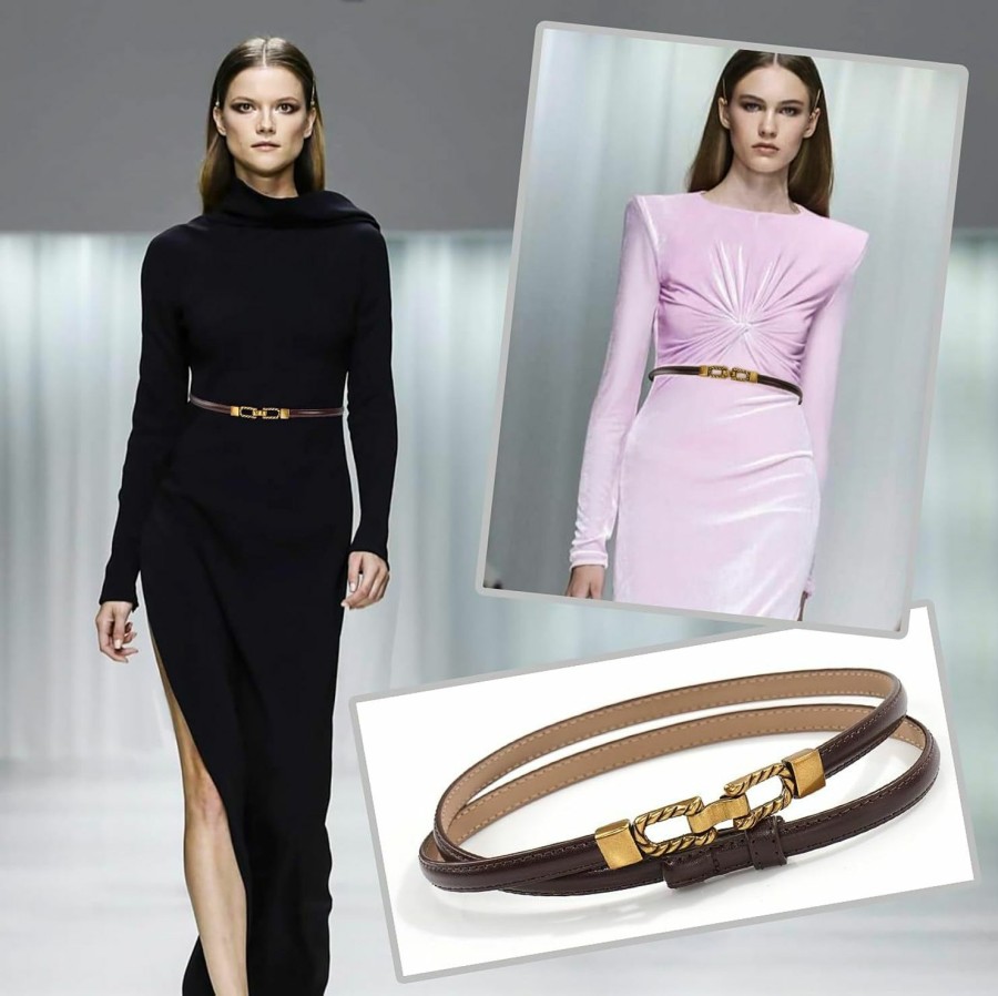 Glamorstar Glamorstar 2 Pack Skinny Belts For Women Thin Leather Waist Belt For Dresses | Belts