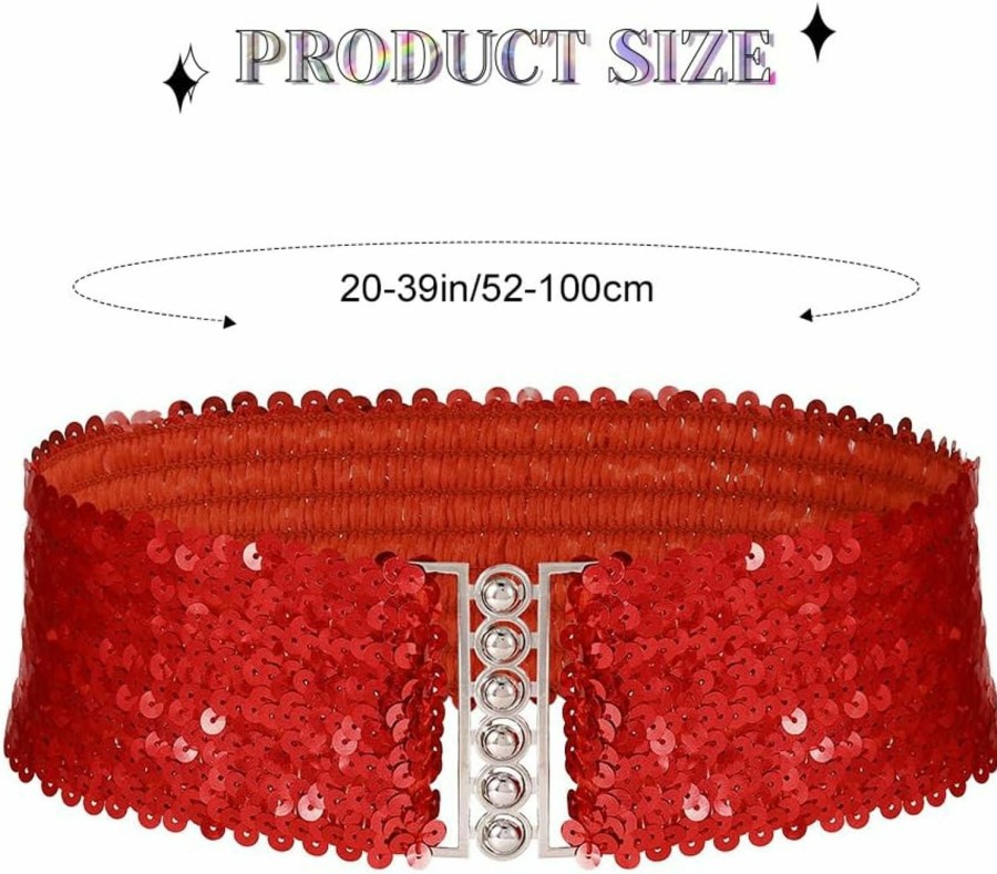 BODIY Bodiy Women Stretch Wide Waist Belt Sequin Elastic Dress Belts Sparkly Waistband Cinch Belt | Belts