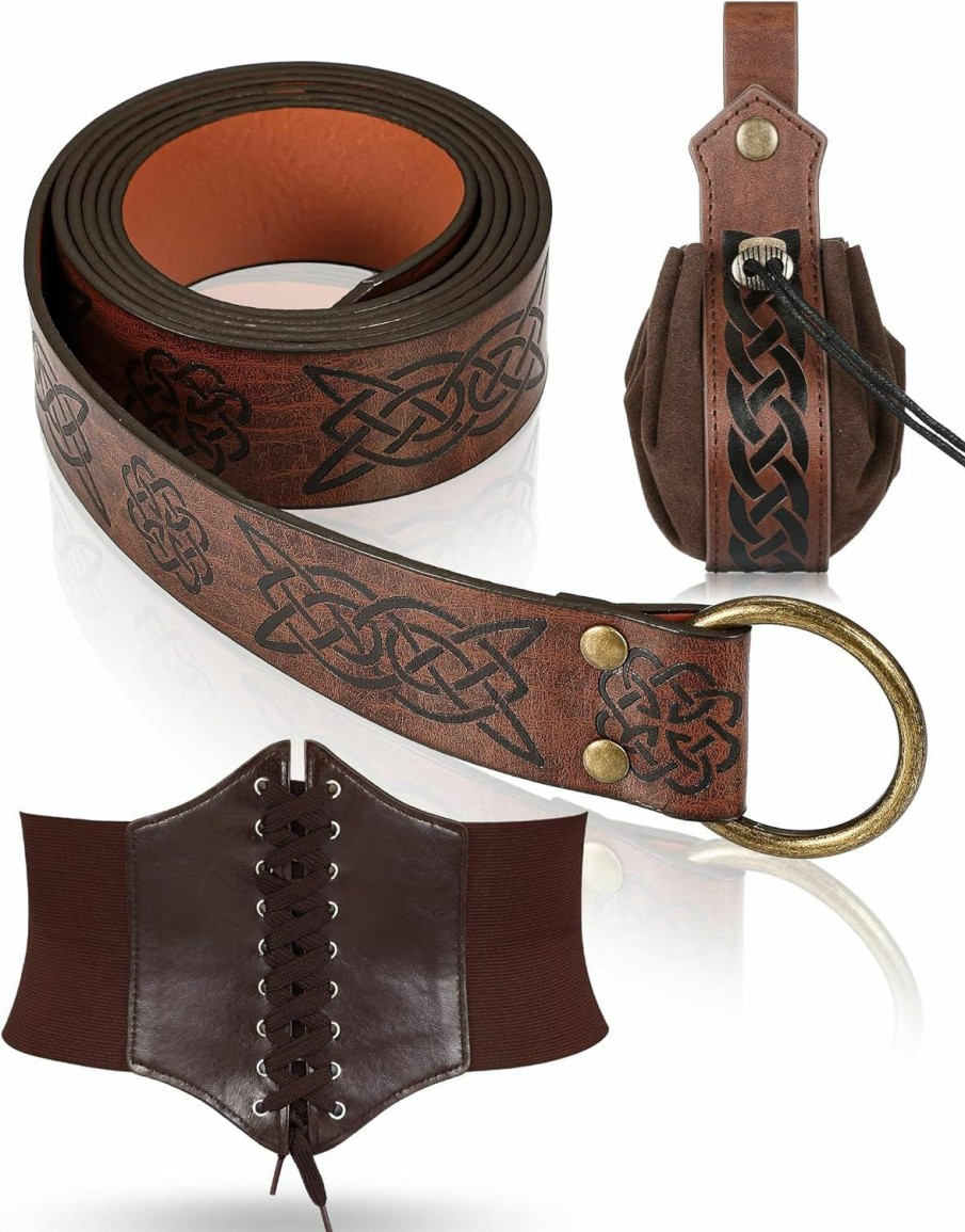 Jiuguva Jiuguva Women'S Renaissance Corset Waist Belt Medieval Viking Belt Medieval Leather Belt Pouch Costume Accessories | Belts