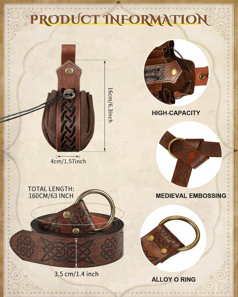 Jiuguva Jiuguva Women'S Renaissance Corset Waist Belt Medieval Viking Belt Medieval Leather Belt Pouch Costume Accessories | Belts