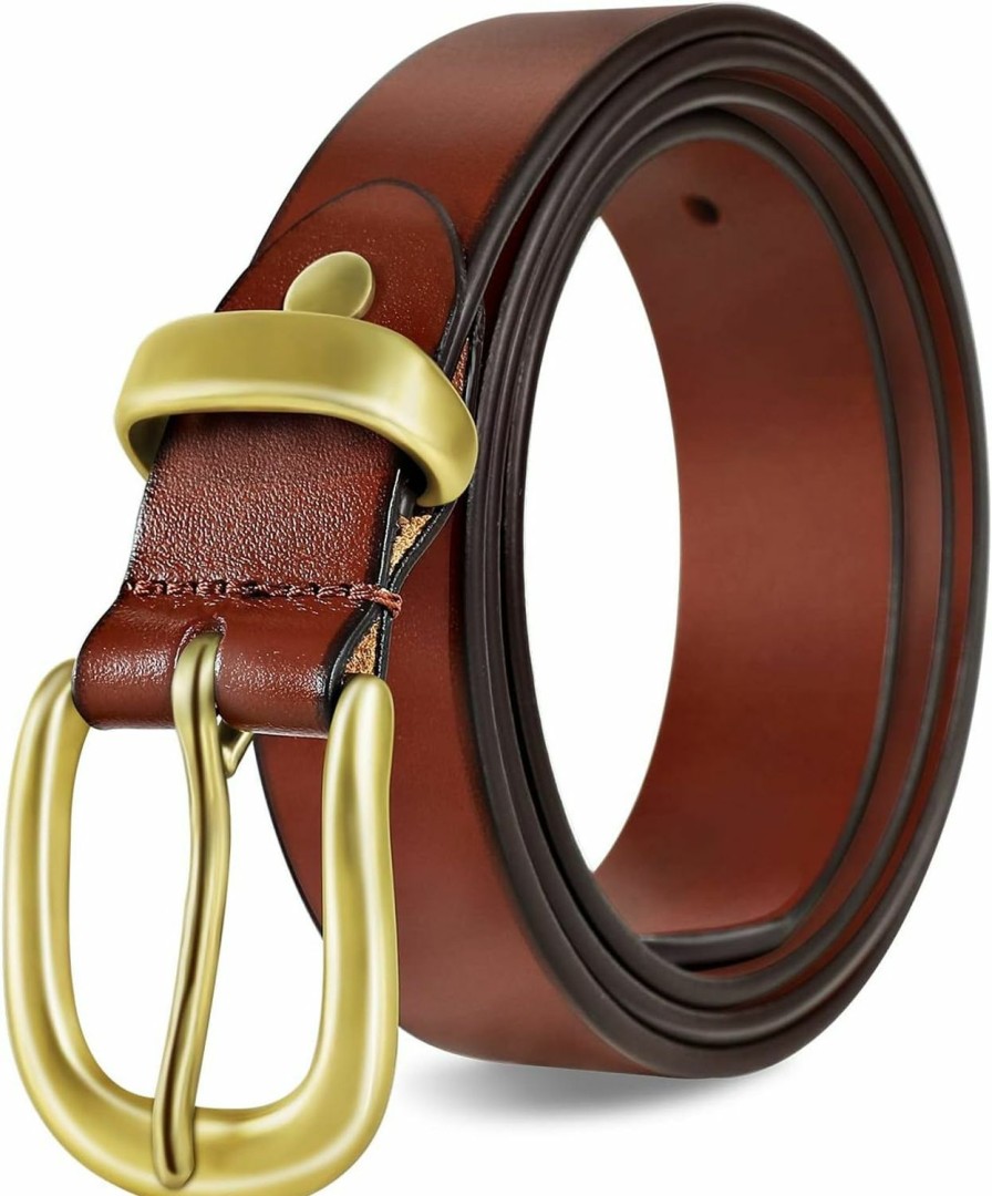 Ocminde Belts For Women Full Grain Genuine Leather Belts Pants Brass Buckle Brown Belt Women Western Cowgirl Belts For Jeans | Belts