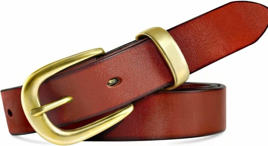 Ocminde Belts For Women Full Grain Genuine Leather Belts Pants Brass Buckle Brown Belt Women Western Cowgirl Belts For Jeans | Belts